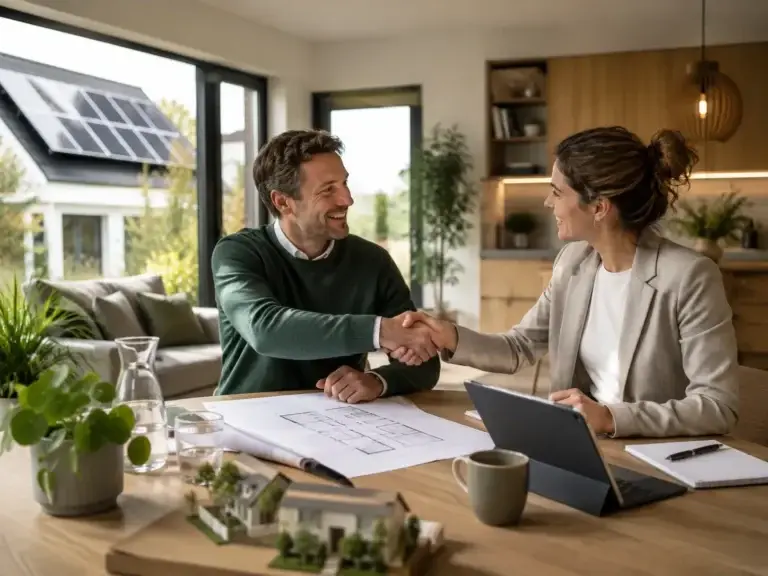 Zakelijke partners sluiten een duurzaam partnerschap voor energiezuinig en gezond wonen